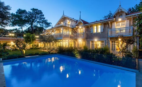 Property building, Swimming pool, Sunset