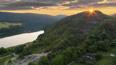 Day, Natural landscape, Bird's eye view, Lake view, Mountain view, Sunset