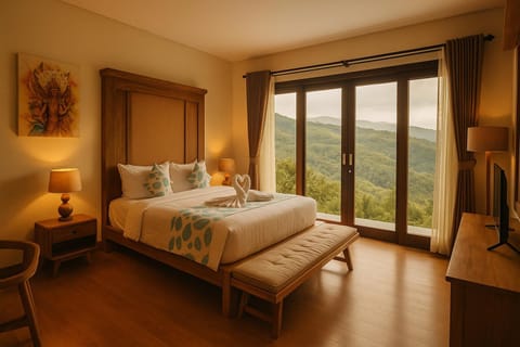 Bed, Natural landscape, Bedroom, Mountain view