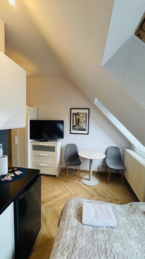 Bed, TV and multimedia, Kitchen or kitchenette, Living room, Photo of the whole room, Seating area