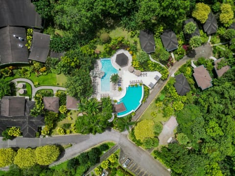 Property building, Spring, Day, Natural landscape, Bird's eye view, Garden, Garden view, Pool view, Swimming pool
