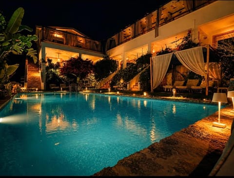 Property building, Night, Pool view, Swimming pool