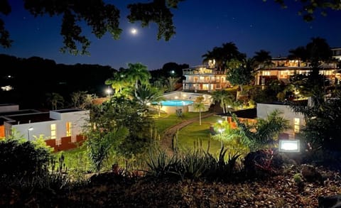 Property building, Night, Garden, Garden view, Pool view, Swimming pool