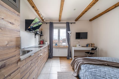 Bed, TV and multimedia, Kitchen or kitchenette, Photo of the whole room, Bedroom, hair dresser, minibar