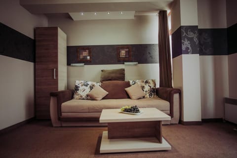 Bed, Living room, Seating area