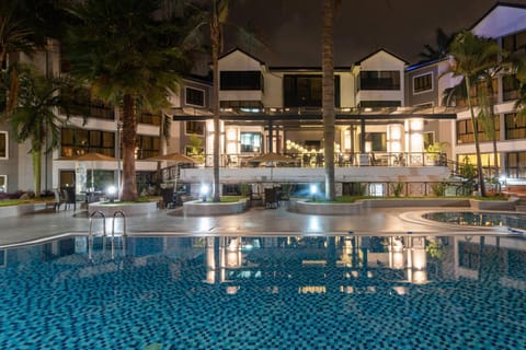Property building, Night, Swimming pool