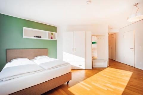 Bed, wardrobe