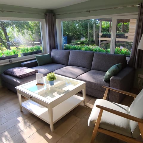 Living room, Seating area, Garden view