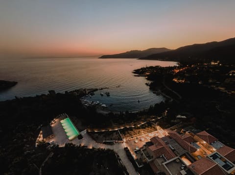 Property building, Bird's eye view, Swimming pool, Sunset