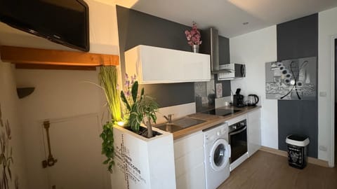 Kitchen or kitchenette, oven, stove, washing machine