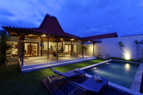 Property building, Night, Swimming pool