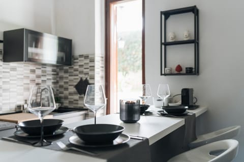Kitchen or kitchenette, stove