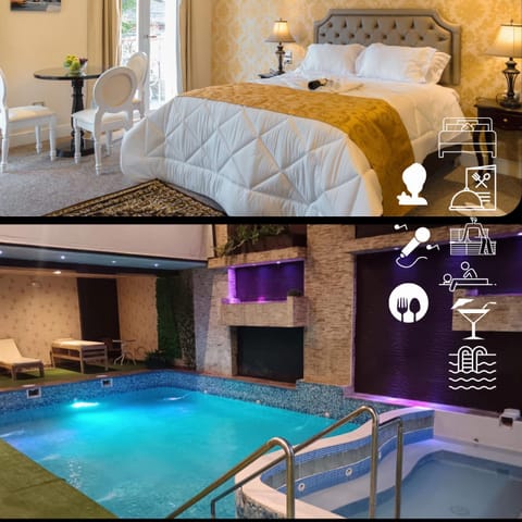 Bed, Bedroom, Pool view, Swimming pool