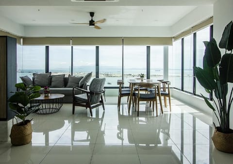 Natural landscape, Living room, Seating area, Dining area, Sea view
