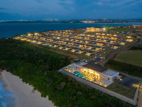 Property building, Night, Natural landscape, Bird's eye view, Beach, Sea view