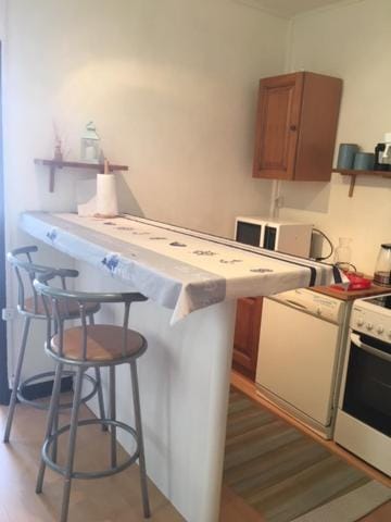 Dining area, dishwasher, oven, toaster