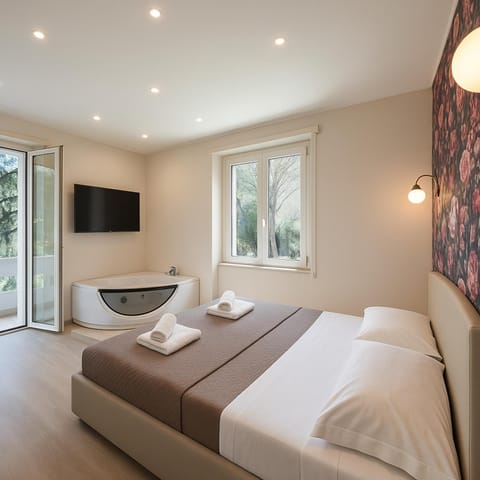 Bed, TV and multimedia, Photo of the whole room, Bedroom