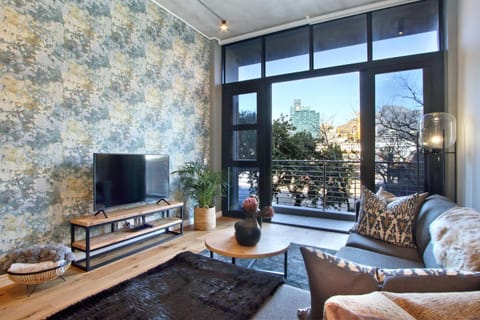 Patio, Living room, City view, Mountain view
