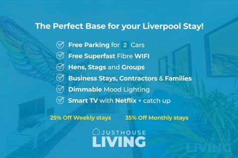 NEW Spacious Modern Townhouse Sleeps 12 Free Parking House in Liverpool