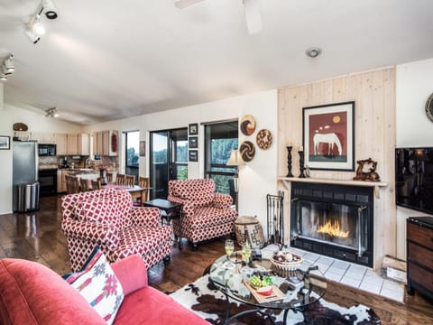 Natural landscape, View (from property/room), Kitchen or kitchenette, Living room, fireplace, furniture