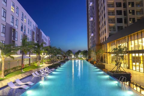 Property building, Swimming pool, Sunset