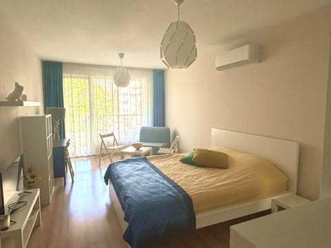 Bed, TV and multimedia, Living room, Photo of the whole room, Seating area, Bedroom, air conditioner