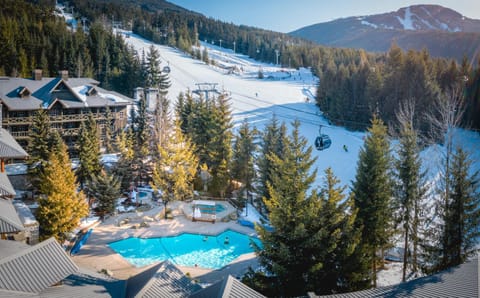 Natural landscape, Bird's eye view, Winter, Skiing, Swimming pool