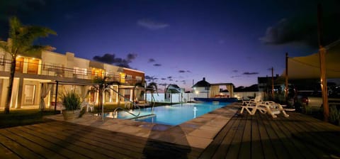Property building, Night, Pool view, Swimming pool, sunbed