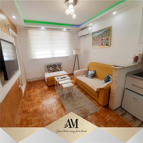 Kitchen or kitchenette, Living room, Seating area, air conditioner