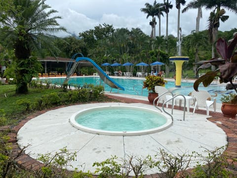 Natural landscape, Garden, Swimming pool