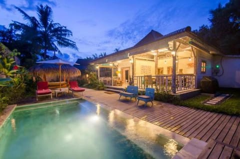 Property building, Night, Garden, Swimming pool