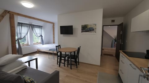 Bed, TV and multimedia, Coffee/tea facilities, Kitchen or kitchenette, Living room, Photo of the whole room, Seating area, Dining area, Bedroom