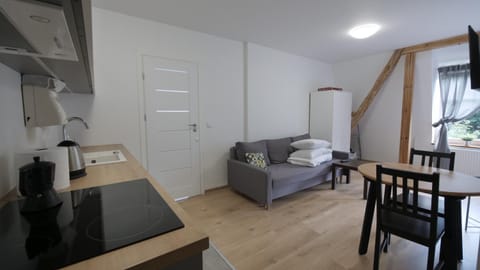 Bed, TV and multimedia, Coffee/tea facilities, Kitchen or kitchenette, Living room, Photo of the whole room, Dining area