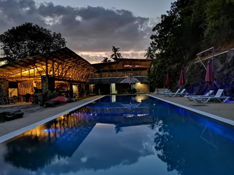 Property building, Swimming pool, Sunset