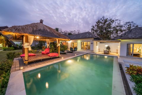 Property building, Patio, Pool view, Swimming pool, Sunset