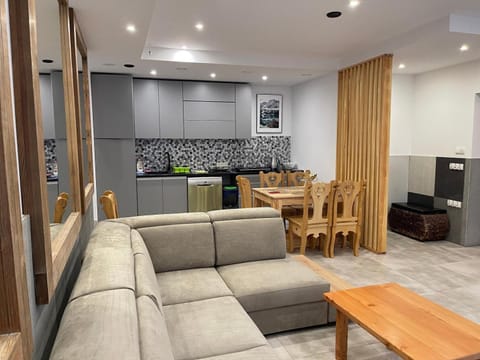 Kitchen or kitchenette, Living room, Seating area, Dining area