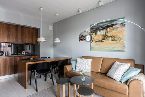 Kitchen or kitchenette, Living room, Seating area, Dining area
