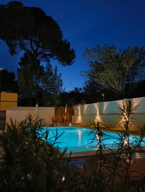 Night, Pool view, Swimming pool