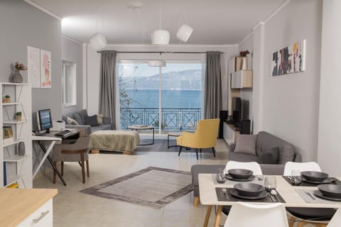 Living room, Seating area, Dining area, Sea view