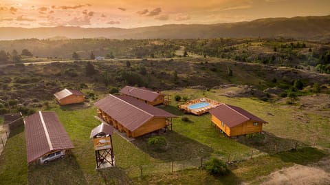 Property building, Natural landscape, Bird's eye view, Mountain view, Sunset