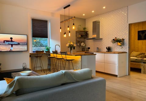 Kitchen or kitchenette, Living room, Seating area