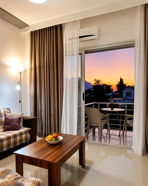 Natural landscape, View (from property/room), Balcony/Terrace, Living room, Seating area, Mountain view, air conditioner