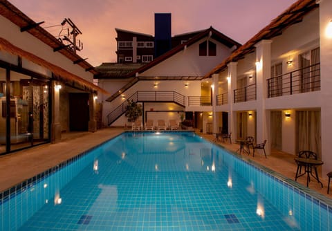 Property building, Swimming pool, Sunset