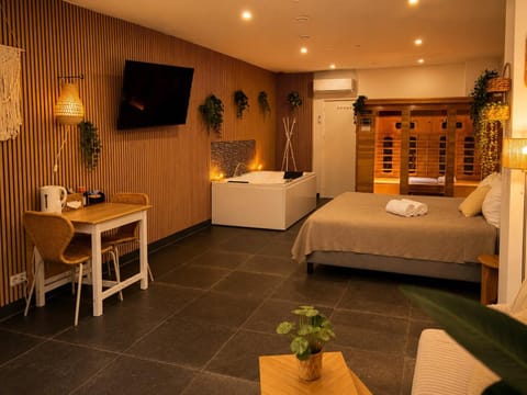 Bed, TV and multimedia, Photo of the whole room, Seating area, Dining area, Bedroom, air conditioner