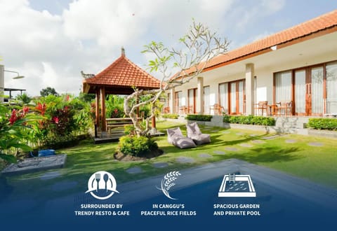 Property building, Garden, Text overlay, Garden view