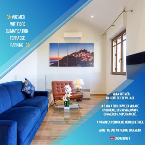 Villa d exception avec terrasse, jacuzzi, vue mer, parking, en plein cœur du village de Eze Apartment in Eze