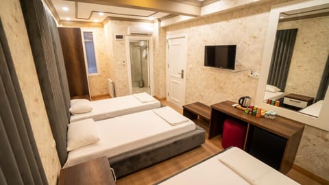 Bed, Photo of the whole room, towels, wardrobe, air conditioner