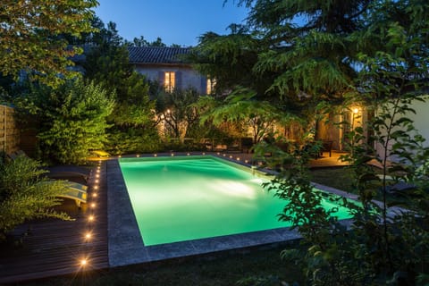 Night, Garden, Swimming pool