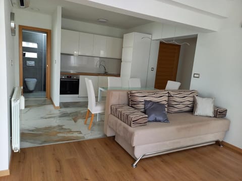 Kitchen or kitchenette, Living room, Seating area, Dining area