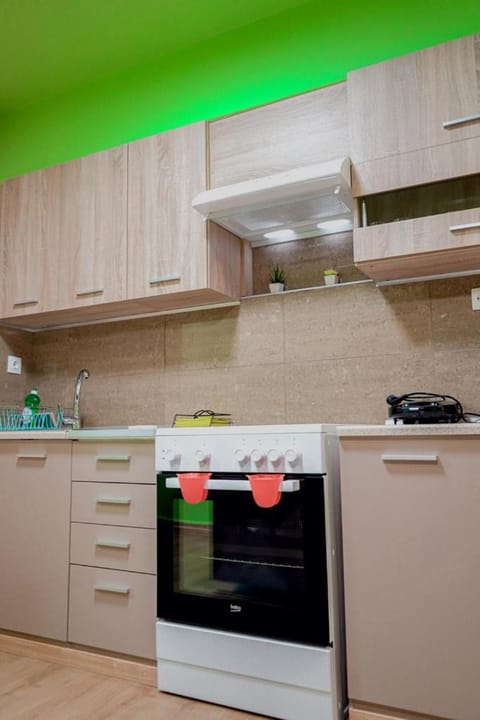 Kitchen or kitchenette, stove